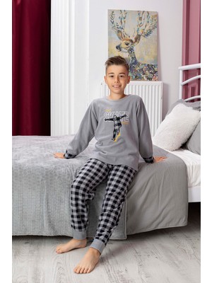 Mutlu City Yeni Sezon Sonbahar/kış Erkek Çocuk Skate Desenli Polar Pijama Takımı 4515