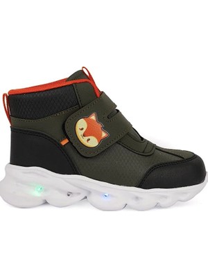 Cool Haki Cırtlı Işıklı Hafif Taban Erkek Çocuk Bot