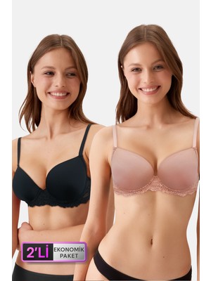 Pierre Cardin 6807 Kansas Dantelli Micro Saten Sütyen Set Üçgen Kalıp Polyester Kumaşlı 2'li Paket