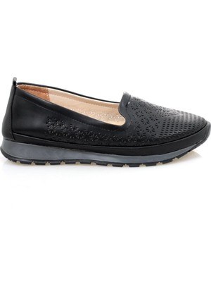 Ayakkabı Yolla Deri Siyah Ortopedik Taban Desenli Günlük Ayakkabı