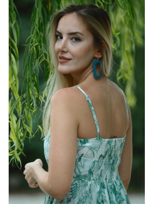 Leathiqu Kadın Deri Küpe Dörtgen Model Çelik Kancalı Kararmaz