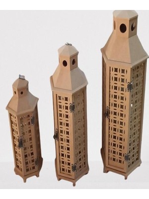Bengi Ticaret Hobi Adn Dekoratif Fenerlik 3lü Set Ahşap Mdf Ham Cnc Kesim Oymalı Nakış El Yapımı