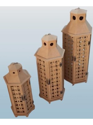 Bengi Ticaret Hobi Adn Dekoratif Fenerlik 3lü Set Ahşap Mdf Ham Cnc Kesim Oymalı Nakış El Yapımı