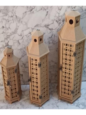 Bengi Ticaret Hobi Adn Dekoratif Fenerlik 3lü Set Ahşap Mdf Ham Cnc Kesim Oymalı Nakış El Yapımı