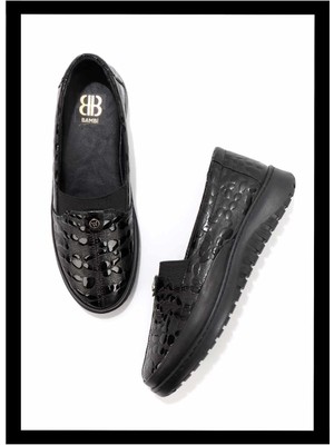 Bambi Siyah Kroko Hakiki Deri Kadın Casual Ayakkabı K01331750011