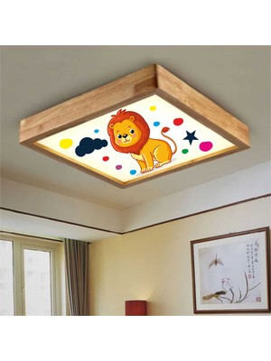 Dekor Olsun Ahşap Çerçeve Tavan LED Aydınlatma Avize 60*60CM Kids Aslan Beyaz 6500K Işık 6060ASLAN