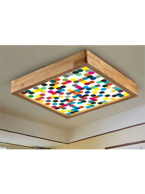 Dekor Olsun Ahşap Çerçeve Tavan LED Aydınlatma Avize Dama Desen 30*30CM Salon Mutfak Balkon Beyaz 6500K Işık