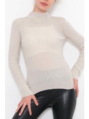 Tozlu Yaka Yarım Balıkçı Body Bej