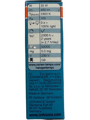 Osram Halopin Pro 35W (40W) 2800K Sarı Işık G9 Duylu Halojen Ampul (4 Adet)