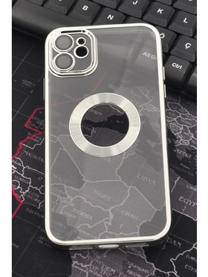 NOVKA Phone Accessories  iPhone 11 Uyumlu Gümüş Gri Silver Renkli Kenarlı Lazerli Şeffaf Kılıf Lens Korumalı