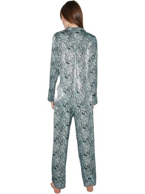 Penye Mood Kadın Silky Feel Saten Leopar Pijama Takımı 2036