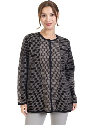 Mutlu City Yeni Sezon Kadın Triko Örgü Sıkı Dokuma Düğmeli Zincir Desenli Anne Kışlık Hırka 8086