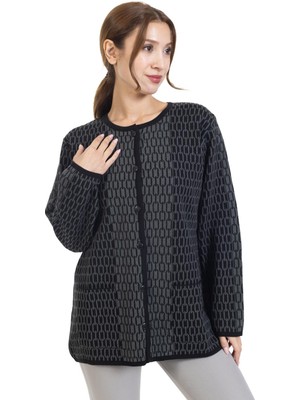 Mutlu City Yeni Sezon Kadın Triko Örgü Sıkı Dokuma Düğmeli Zincir Desenli Anne Kışlık Hırka 8086