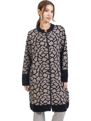 Mutlu City Yeni Sezon 2023/2024 Orta Yaş Kadın Düğmeli Lurex Angel Desen Triko Örgü Uzun Anne Hırka 7876