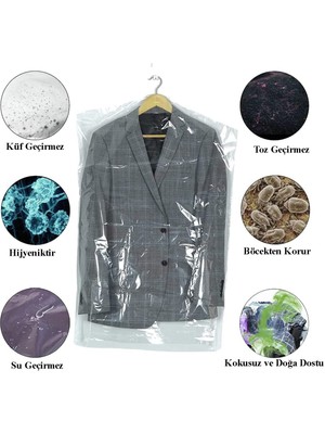 Dekals 5 Adet Askı Delikli Elbise Hurcu Kazak Ceket Takım Naylon Poşeti Kıyafet Koruma Naylonu 60X90