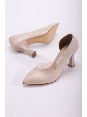 Daxtors Kadın Ortopedik Klasik Topuklu Ayakkabı Yüksek Platform Tabanlı Ten Renkli Günlük Kullanım