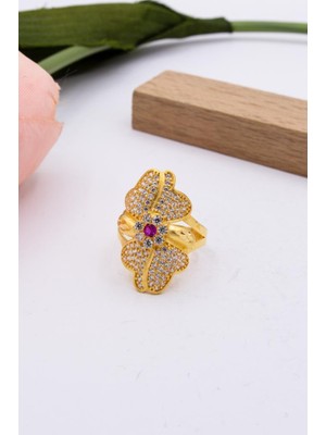 Latif Kuyumcu 22 Ayar Altın Yüzük Kırmızı Taşlı Kadın Yüzük