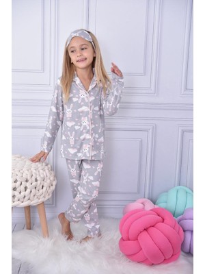 Pija Kids Tavşan Baskılı Yakalı Kız Çocuk Pijama Takımı 16927