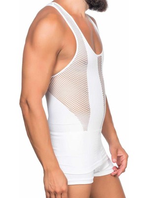 MiraLive Beyaz Emay Özel Fileli Toparlayıcı Sıkılaştırıcı Göbek Saklayıcı Erkek Atlet Korse Beyaz