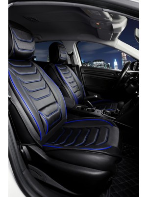 Şahinler Kuruyemiş Peugeot 207 Uyumlu Lüx Deri Oto Koltuk Kılıfı Ön Arka Takım Sports Model Siyah Mavi
