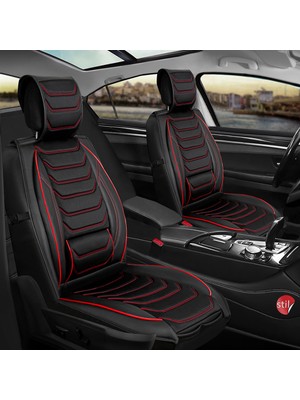 Şahinler Kuruyemiş Renault Megane 2 Sedan Uyumlu Lüx Deri Oto Koltuk Kılıfı Ön Arka Takım Bursa Serisi Siyah Kırmızı