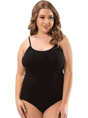Royaleks Battal Beden Ip Askılı Kadın Çıtçıtlı Body Siyah Beden 2xl