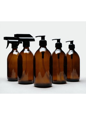 Sampex 500 ml Amber Cam Sıvı Sabunluk ve Sprey Şişe 5 Adet