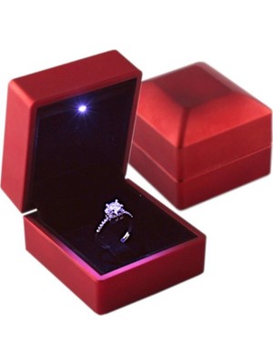 Seltar Home Goods Işıklı Sert Kapaklı Kırmızı Yüzük Kutusu Evlilik Teklifi Özel Kutu