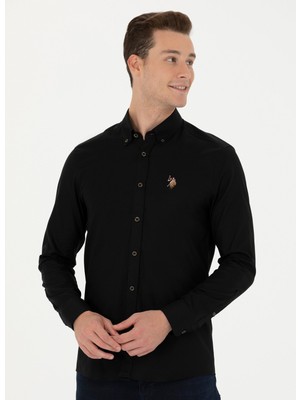 U.S. Polo Assn. Slim Fit Düğmeli Yaka Siyah Erkek Gömlek CEDCOLOR023K