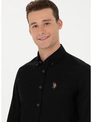 U.S. Polo Assn. Slim Fit Düğmeli Yaka Siyah Erkek Gömlek CEDCOLOR023K