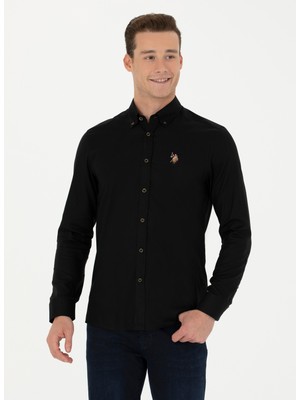 U.S. Polo Assn. Slim Fit Düğmeli Yaka Siyah Erkek Gömlek CEDCOLOR023K