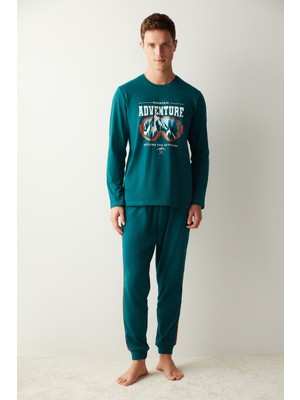 Penti Erkek Mountain Jogger Koyu Yeşil Pijama Takımı
