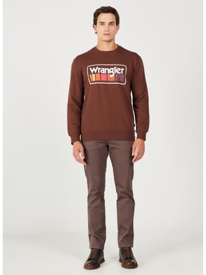 Wrangler Bisiklet Yaka Kahve Erkek Sweatshırt W646H1H44 Bisiklet Yaka