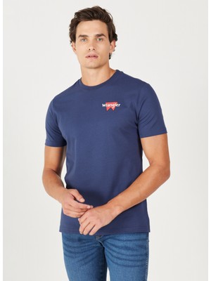 Wrangler Bisiklet Yaka Indigo Erkek T-Shirt W232285315 Bisiklet Yaka T-Shirt