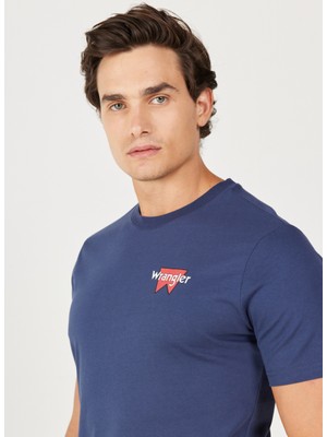 Wrangler Bisiklet Yaka Indigo Erkek T-Shirt W232285315 Bisiklet Yaka T-Shirt