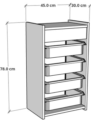 Furnature Design 4 Sepetli Oyuncak Dolabı Çok Amaçlı Mutfak Dolabı Sebzelik Beyaz - Beyaz & Mavi