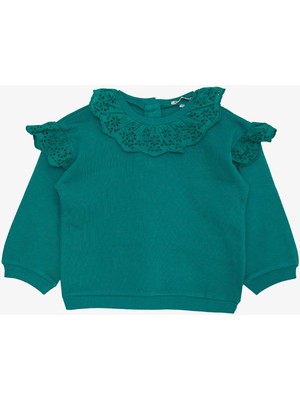 Breeze Kız Bebek Sweatshirt Güpürlü Arkası Düğmeli 9 Ay-3 Yaş, Yeşil