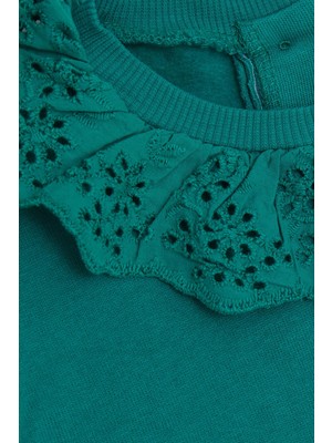 Breeze Kız Bebek Sweatshirt Güpürlü Arkası Düğmeli 9 Ay-3 Yaş, Yeşil
