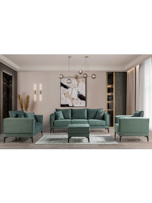 Eymense Prada Fitilli Köşeli Koltuk Takımı Yeşil 3+2+1+Puf