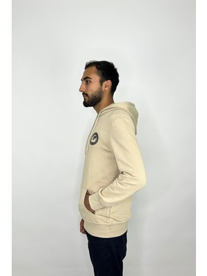 Green Rise Krem Kapüşonlu Baskılı Erkek Sweatshirt