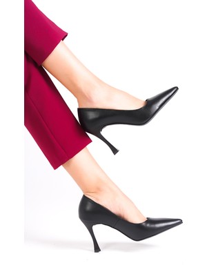 Mubiano Hakiki Deri MB971-S Kadın İnce 9 cm Topuklu Siyah Stiletto & Topuklu Ayakkabı