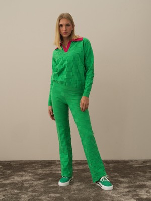 Xint Kadın Yeşil Formunu Koruyan Oversize Kazak