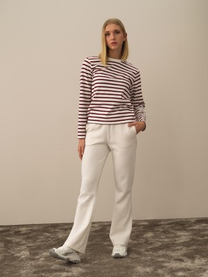 Xint Kadın Bordo Pamuk Dokulu Regular Fit Uzun Kollu Tişört