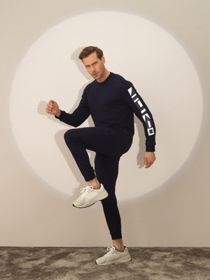 Xint Erkek Lacivert Pamuk Dokulu Regular Fit Uzun Kollu Tişört