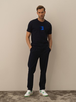 Xint Erkek Lacivert Pamuk Dokulu Regular Fit Tişört