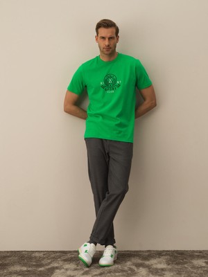 Xint Erkek Yeşil Pamuk Dokulu Regular Fit Tişört