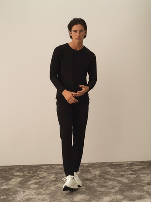 Xint Erkek Siyah Modal Dokulu Slim Fit Uzun Kollu Tişört