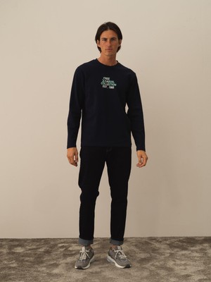 Xint Erkek Lacivert Pamuk Dokulu Regular Fit Uzun Kollu Tişört