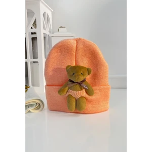 Şubu Tasarım Peluş Ayıcıklı Bere Somon SBT881