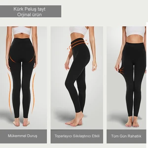 Secret Moda İçi Kürk Peluşlu Kışlık Termal Sıcacık Tutan Kadın Peluş Tayt Siyah